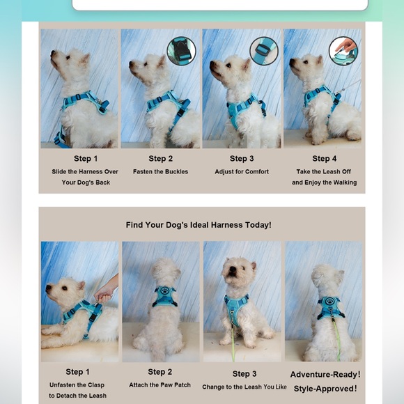 New Dog Harness for XS Dogs up to 16lbs, 3-in-1 No Pull Lightweight Harness - Picture 9 of 16